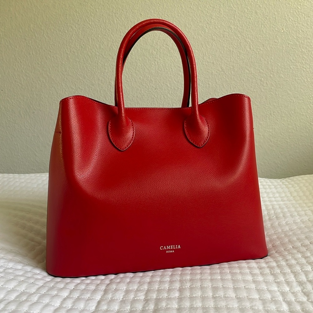 Red Leather Tote Bag with removable crossbody strap